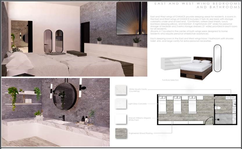 Bedroom and Bathroom Design for Homeless Shelter by Elena Lopez