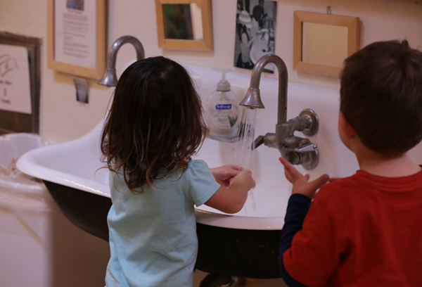 Children washing hands